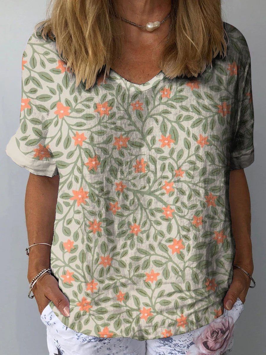 Women's V-neck Printed Short Sleeves