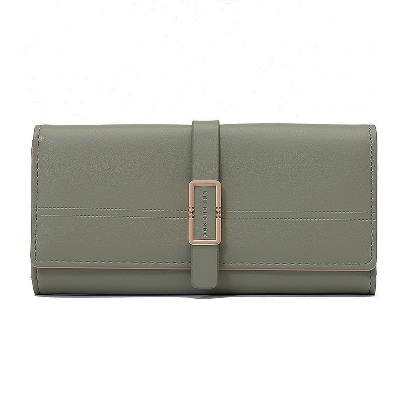 Long Metal Buckle Simple Tri-fold Clutch