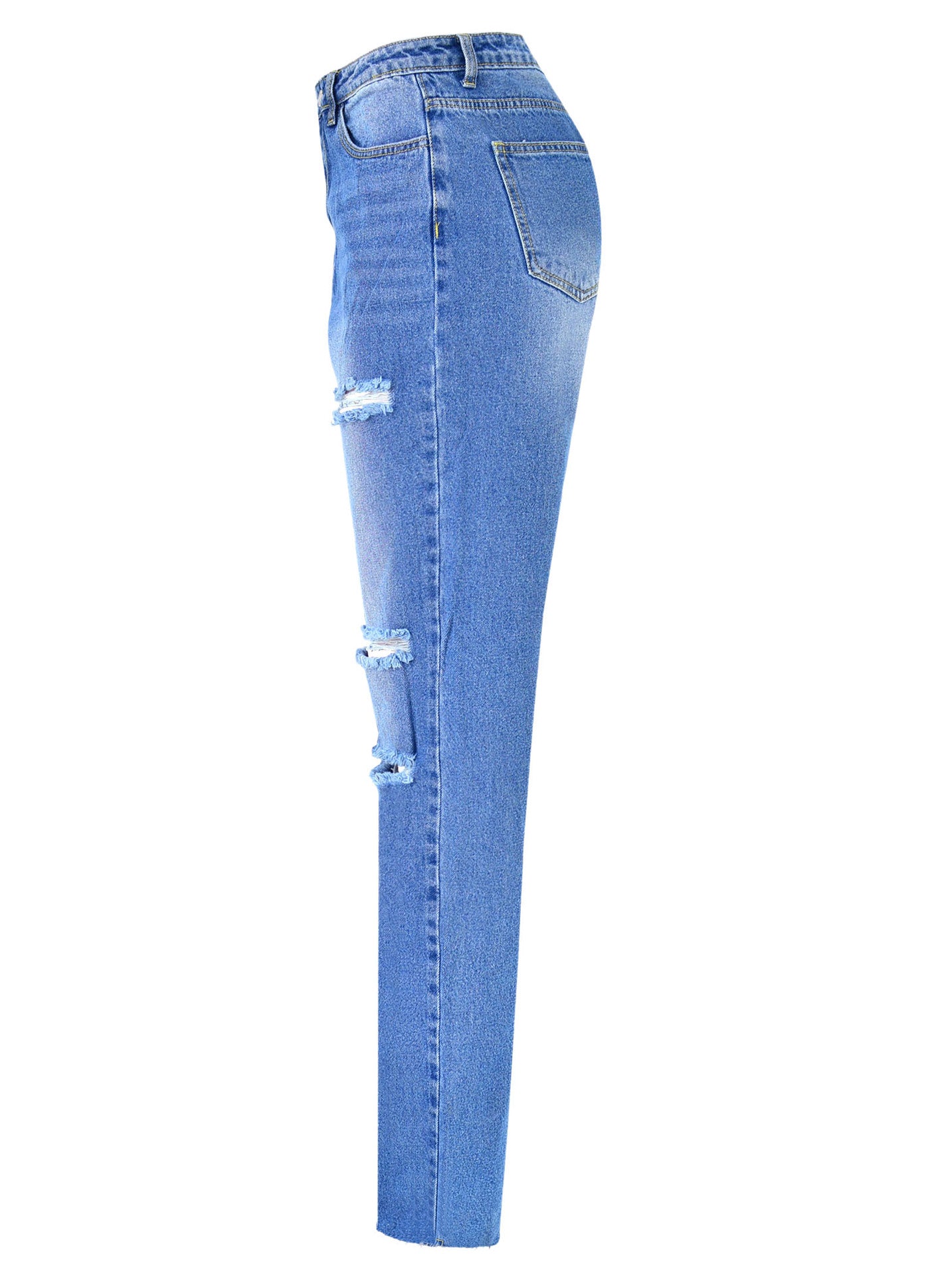 Women's High Waist Straight Ripped Jeans