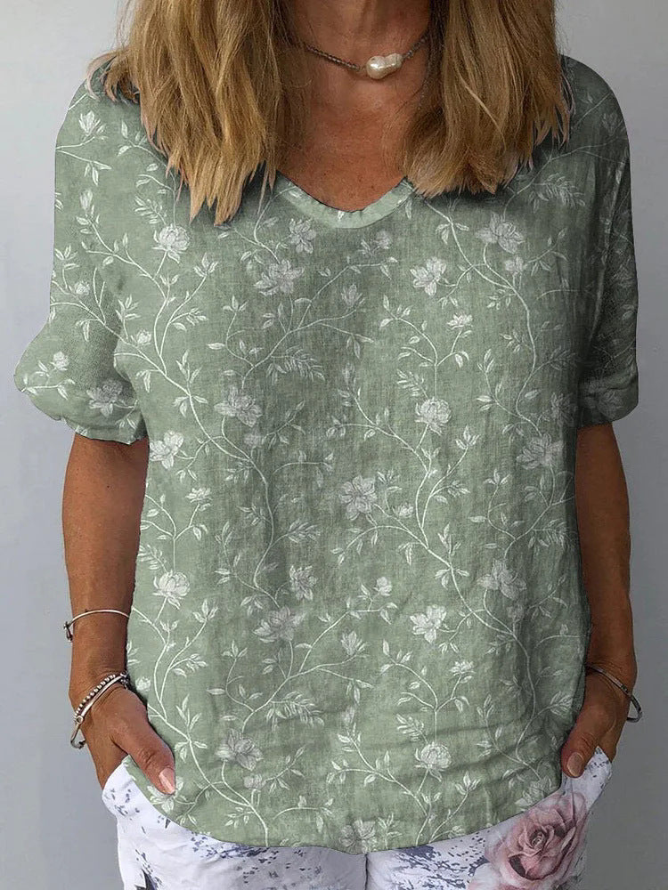 Women's Collarless Printed Top