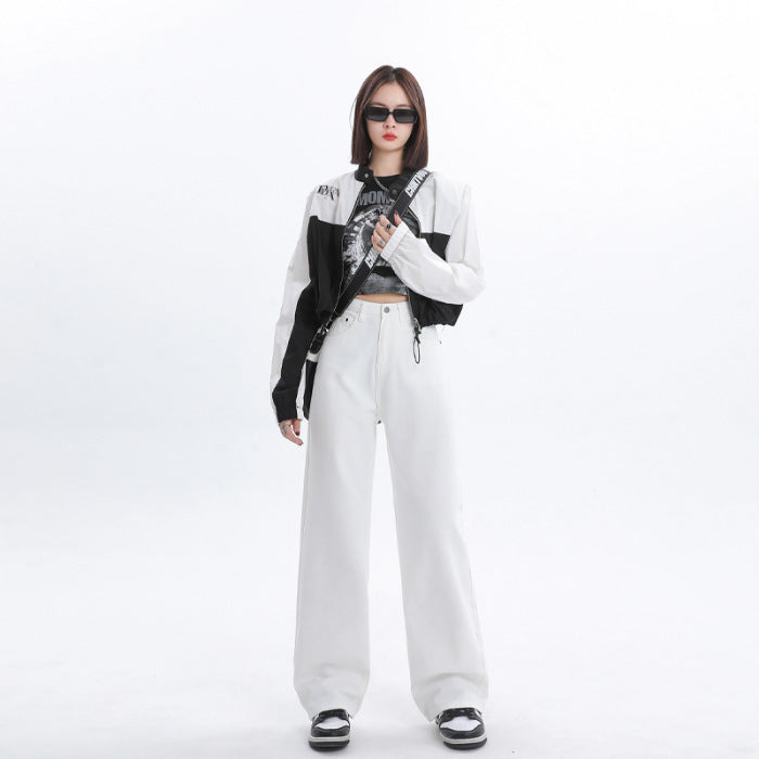 Spring And Autumn New Style White Wide Leg Jeans Women's Loose Straight