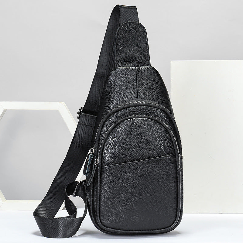 Men's Top Layer Cowhide Leather Diagonal Cross Cycling Single Shoulder Diagonal Backpack