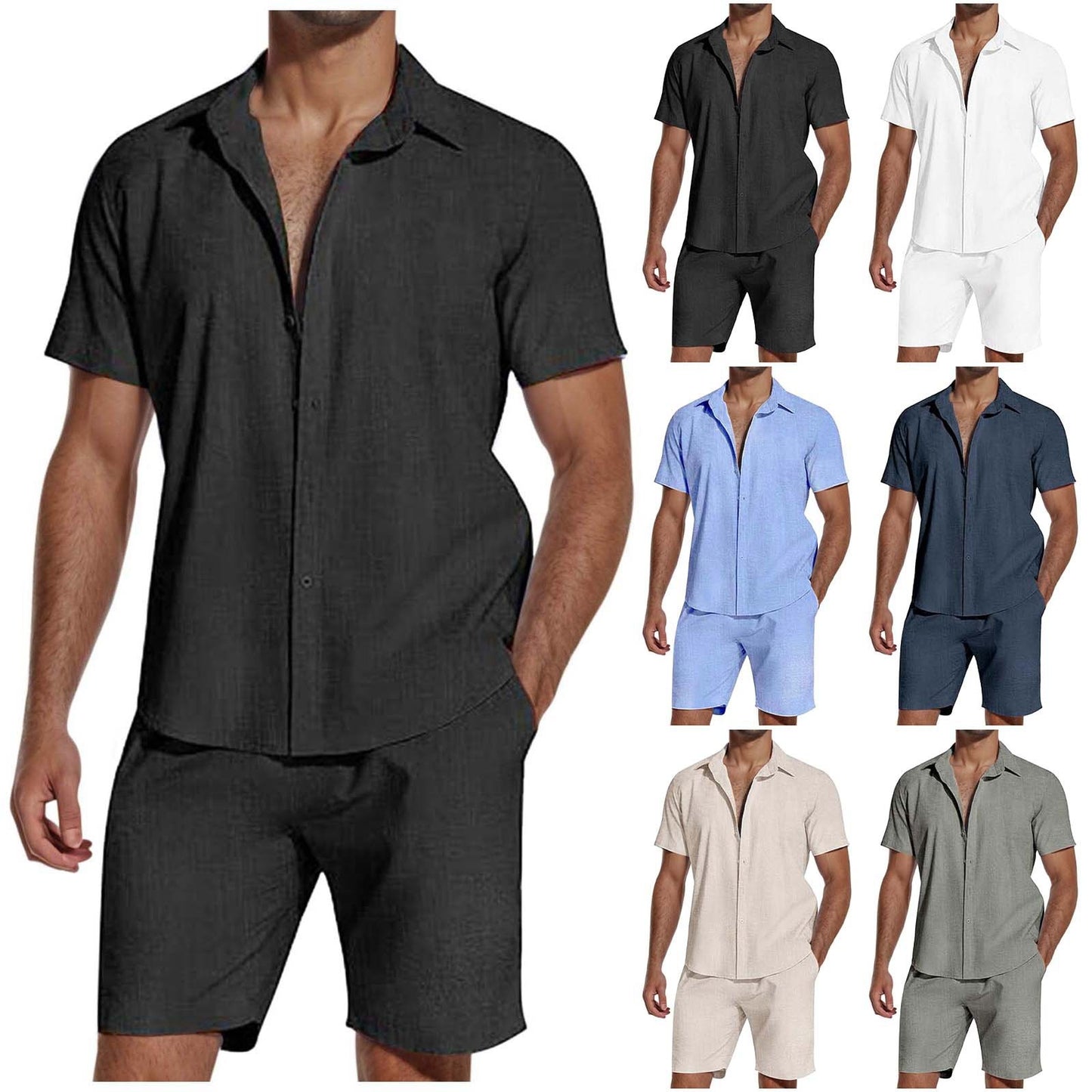 Short Sleeve Linen Shirt Men