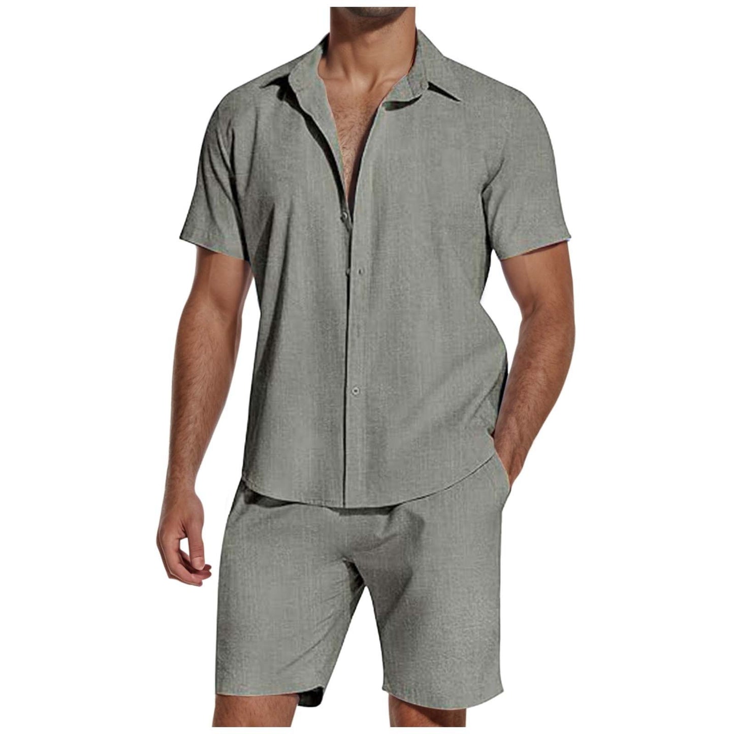 Short Sleeve Linen Shirt Men