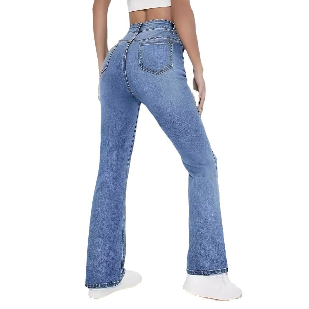 Women's Waist Straight Stretch Jeans