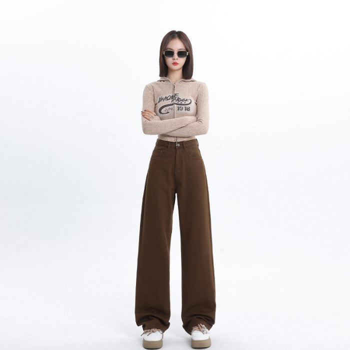 Spring And Autumn New Style White Wide Leg Jeans Women's Loose Straight