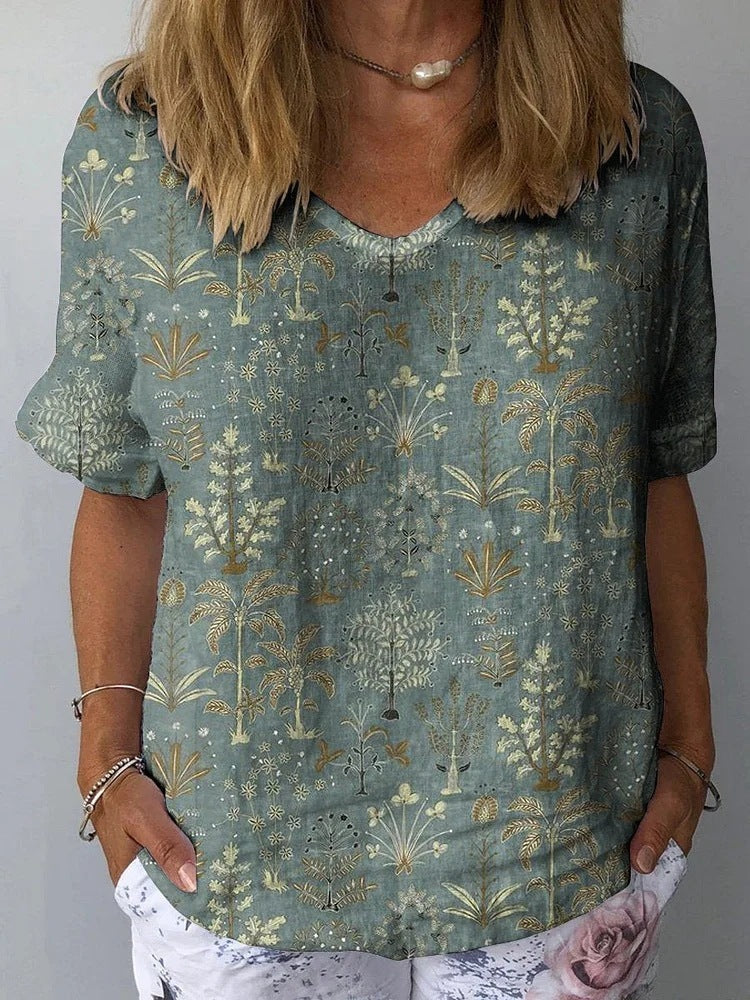 Women's Collarless Printed Top