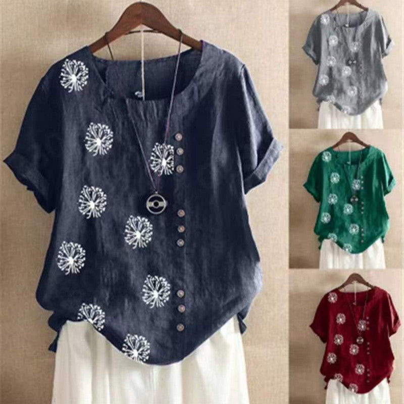 Women's Top Cotton And Linen Printing