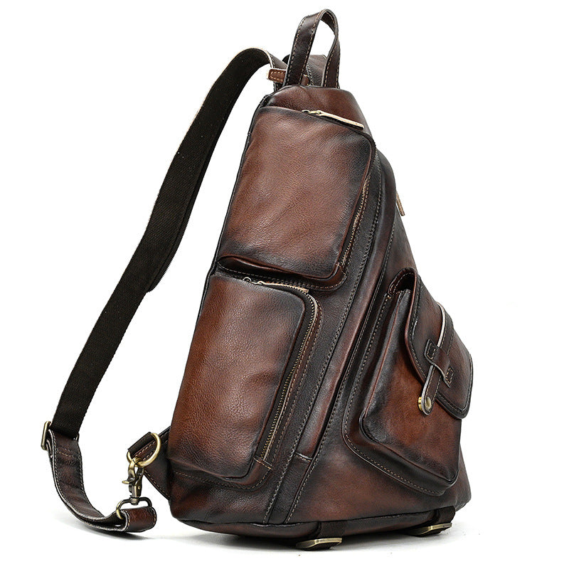 Retro Chest Bag High-grade Large Capacity Vegetable Tanned Leather