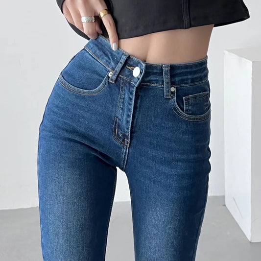 Women's Fashion High Waist Tight Elastic Slimming Love Micro Flared Jeans