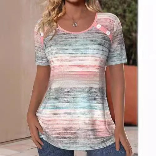 Cross-border Round Neck Digital Printed Short Sleeve T-shirt