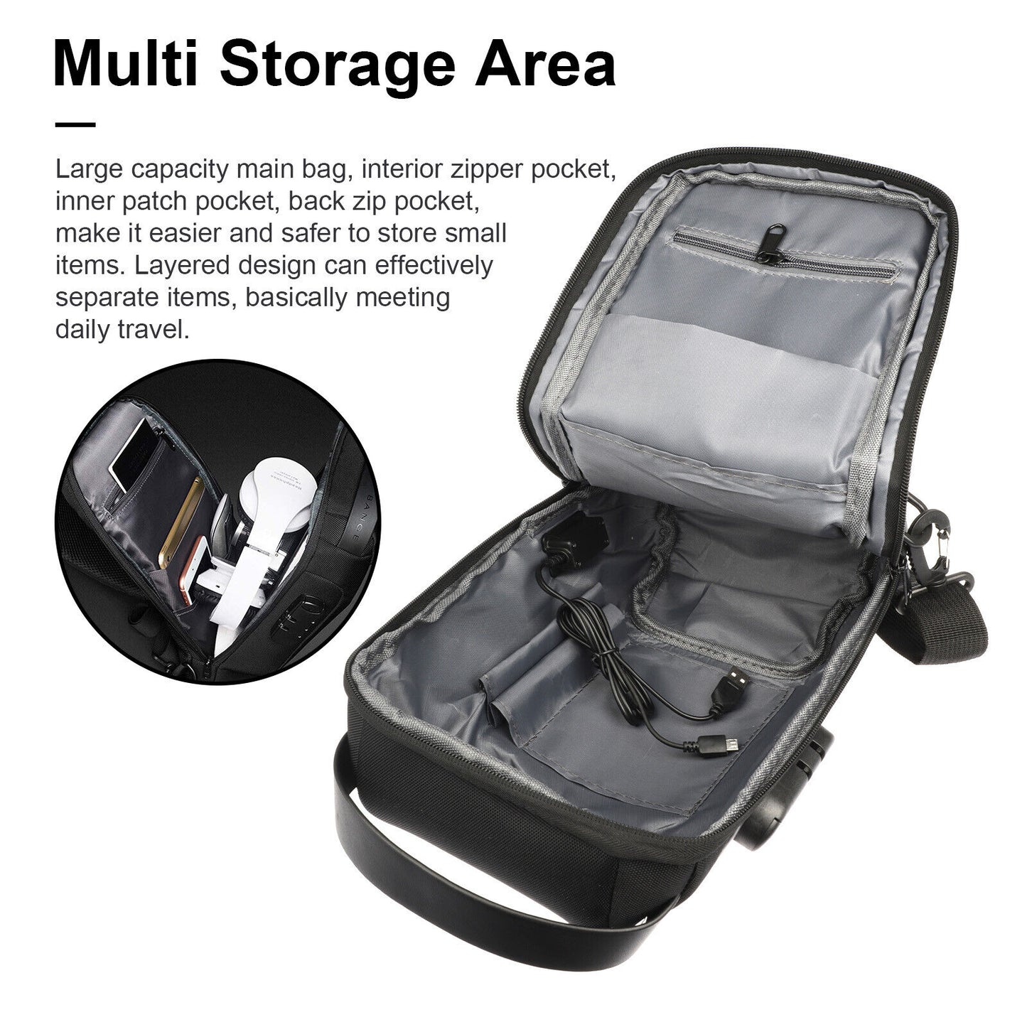 Men's Waterproof Oxford Multifunction Crossbody Bags Anti-theft Bag Backpack Pack USB Port