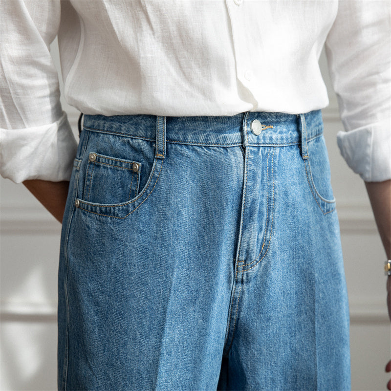 High Waisted Straight Leg Denim Pants