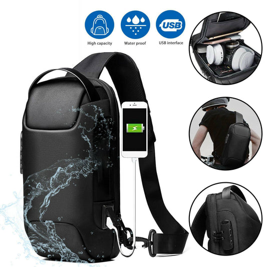 Men's Waterproof Oxford Multifunction Crossbody Bags Anti-theft Bag Backpack Pack USB Port