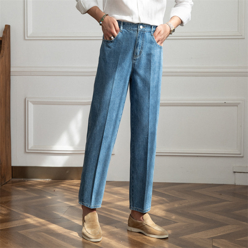 High Waisted Straight Leg Denim Pants