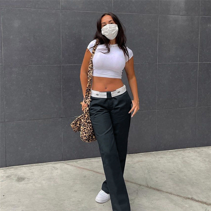 Solid Color Fashion Street Loose Casual Straight Pants