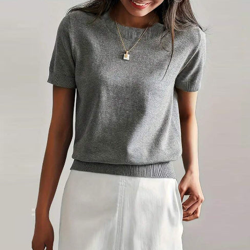 Simple Niche Round Neck Solid Short Sleeve Sweater