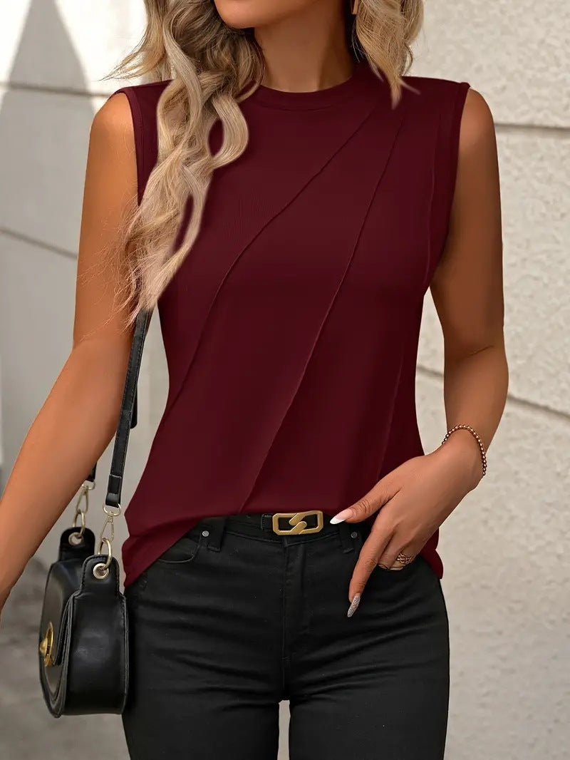 Women's Solid Color Round Neck Sleeveless T-shirt