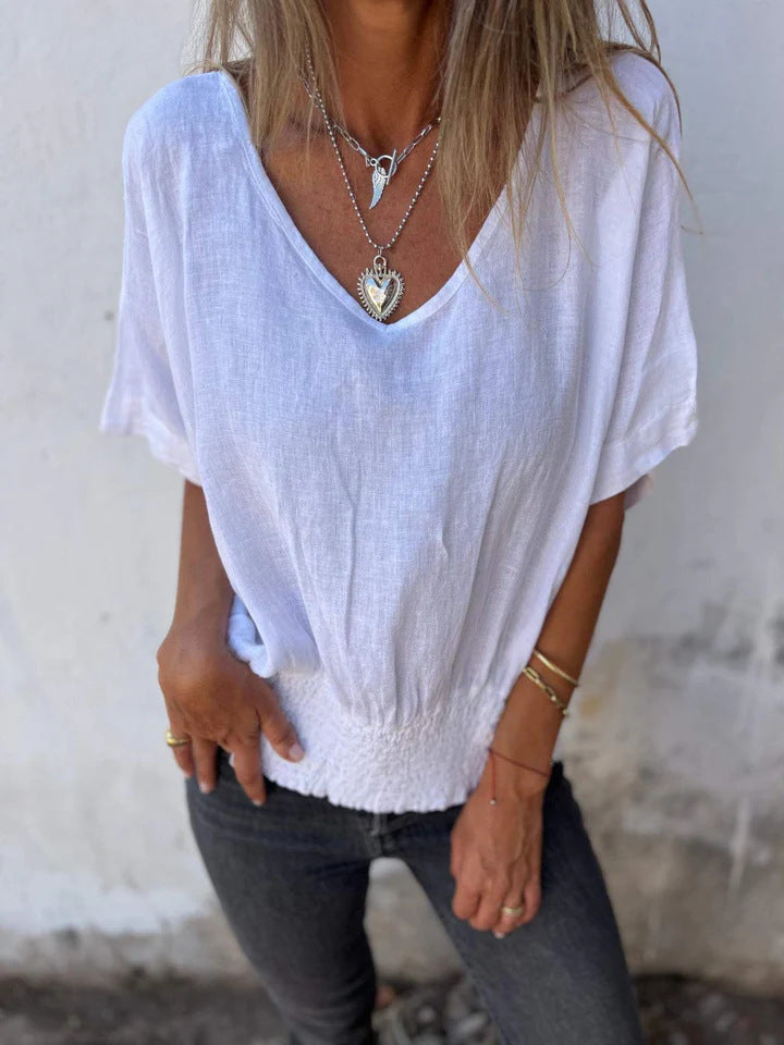 Summer Loose Women's V-neck Casual Cotton