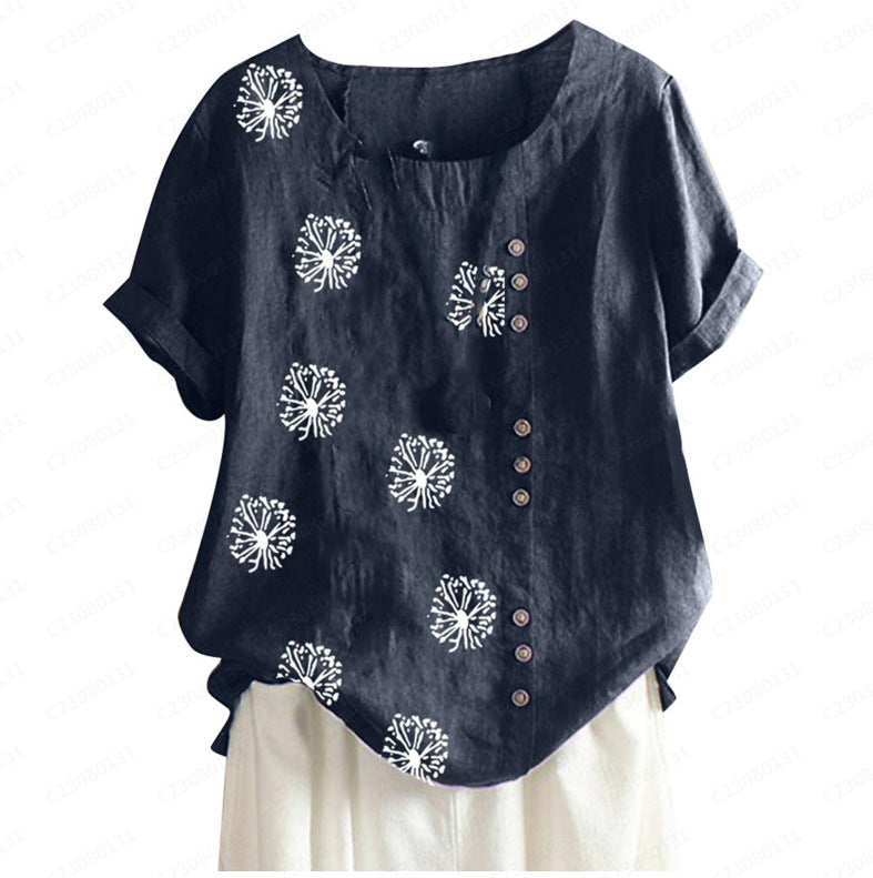 Women's Top Cotton And Linen Printing