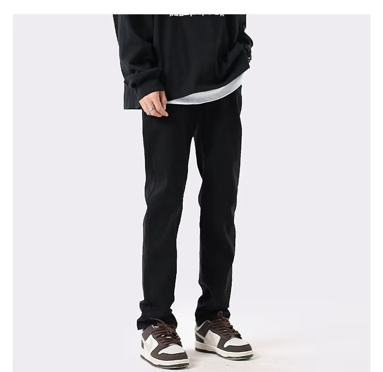 Slim-fit Pure Black Straight Jeans