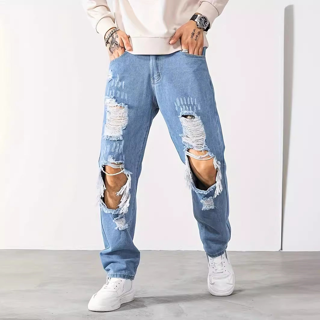 Men Fashion Brands Korean Style Scrape Cropped Pants