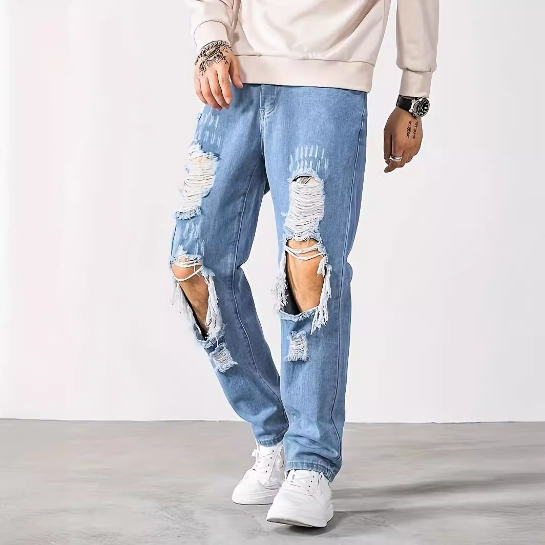 Men Fashion Brands Korean Style Scrape Cropped Pants