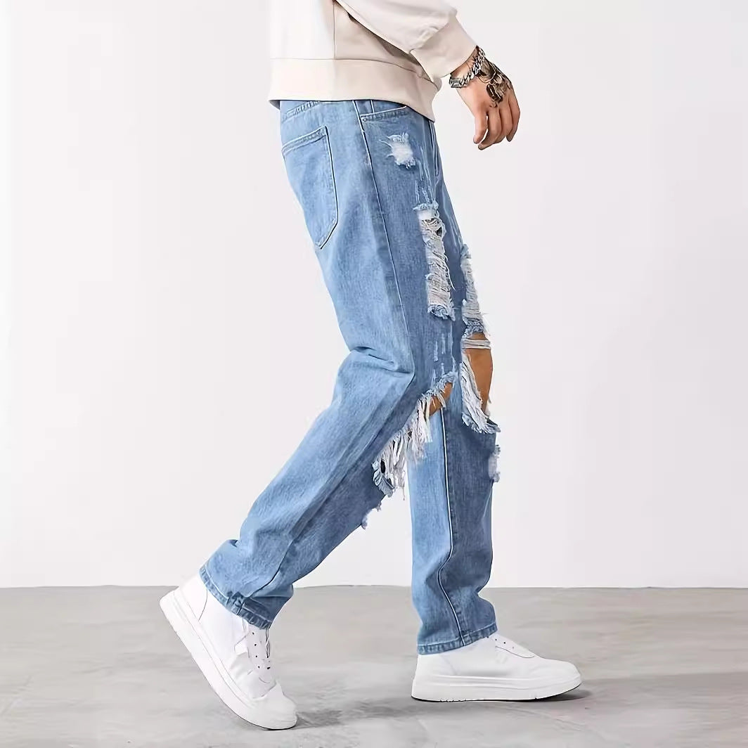 Men Fashion Brands Korean Style Scrape Cropped Pants