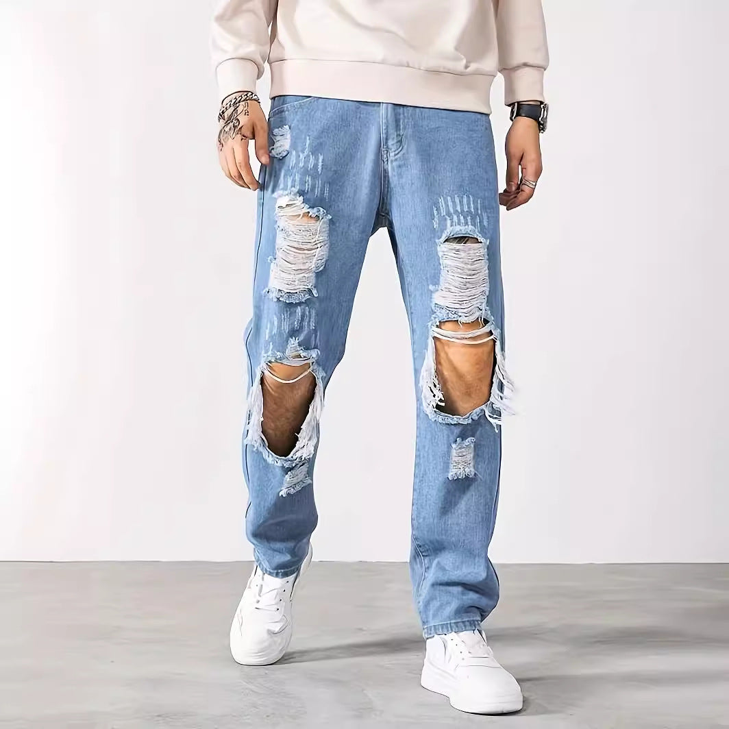 Men Fashion Brands Korean Style Scrape Cropped Pants