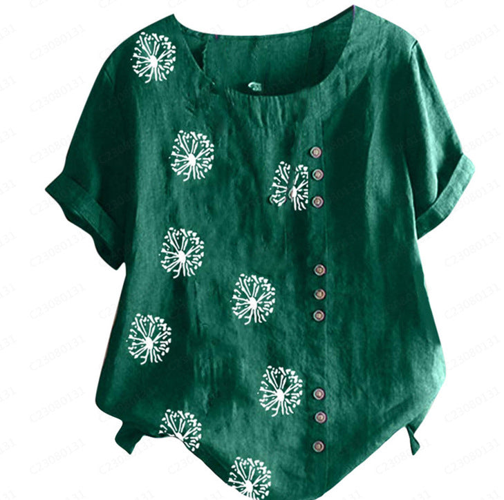 Women's Top Cotton And Linen Printing