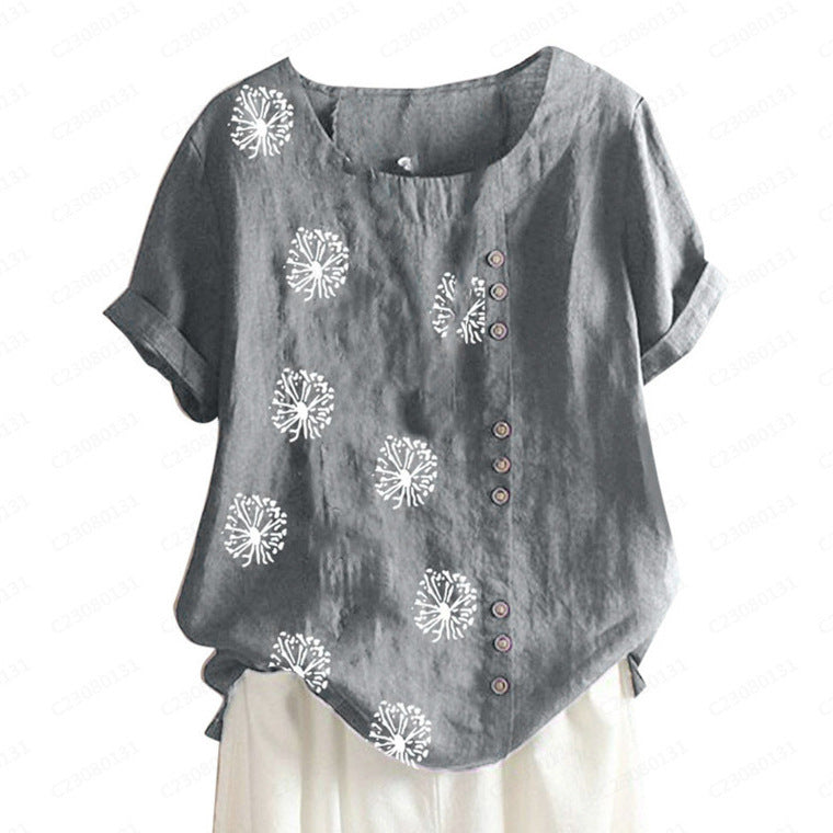 Women's Top Cotton And Linen Printing