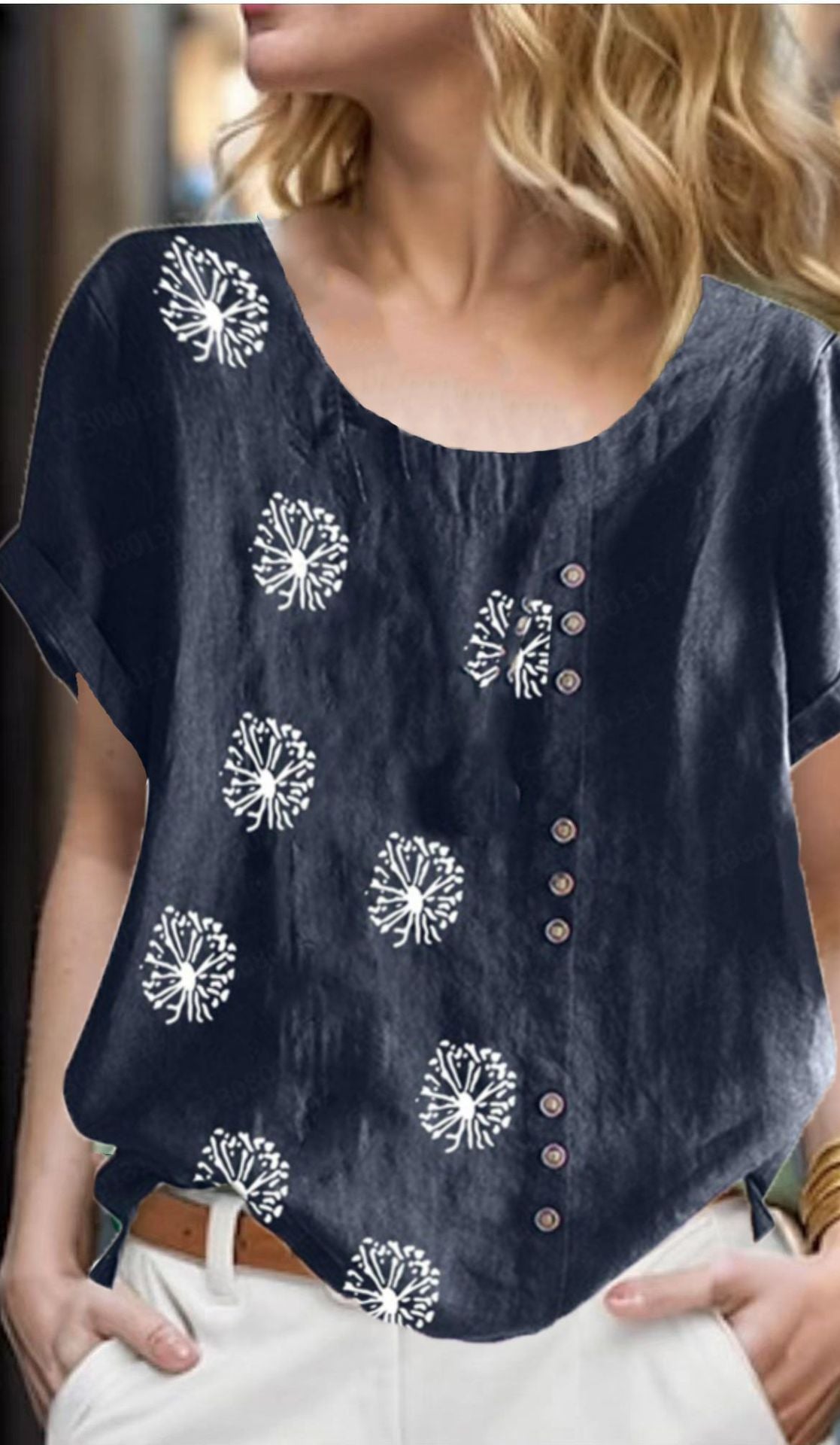 Women's Top Cotton And Linen Printing