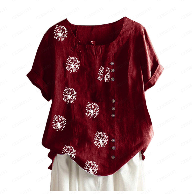 Women's Top Cotton And Linen Printing