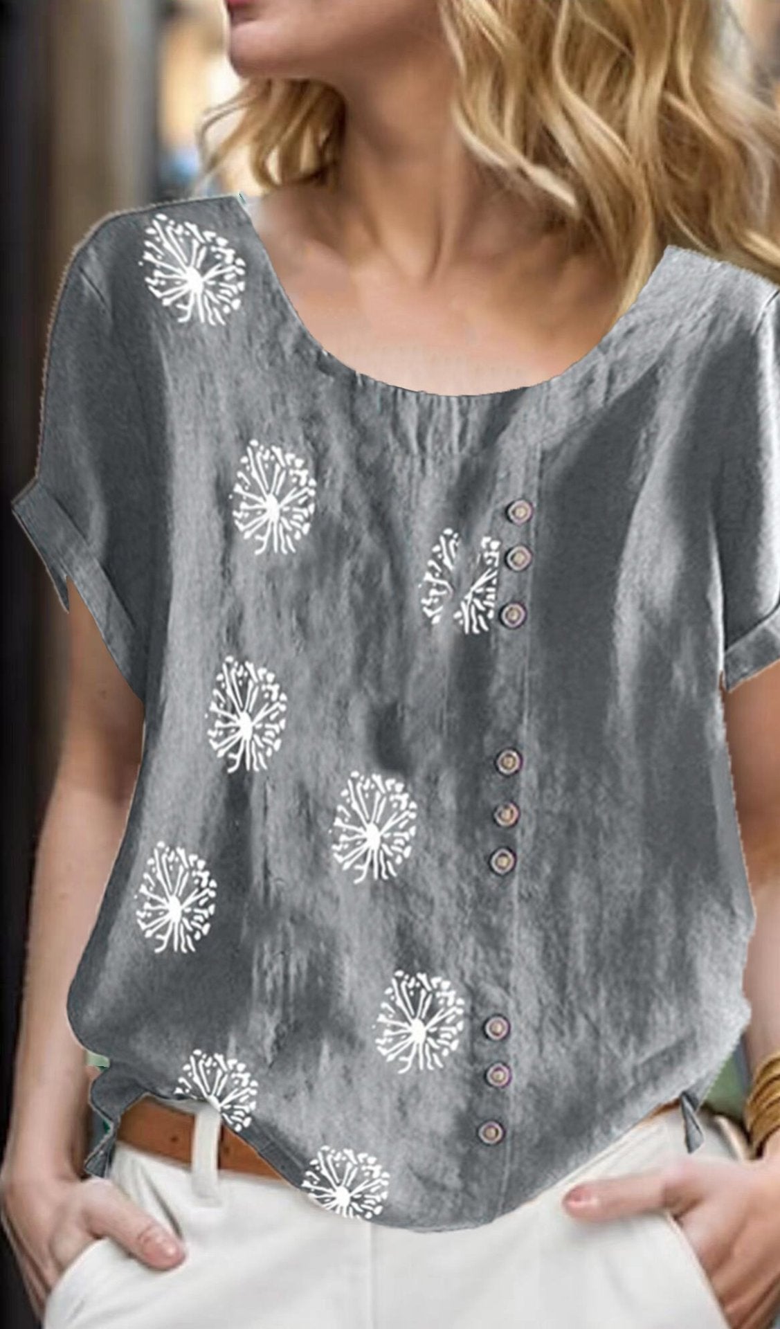 Women's Top Cotton And Linen Printing