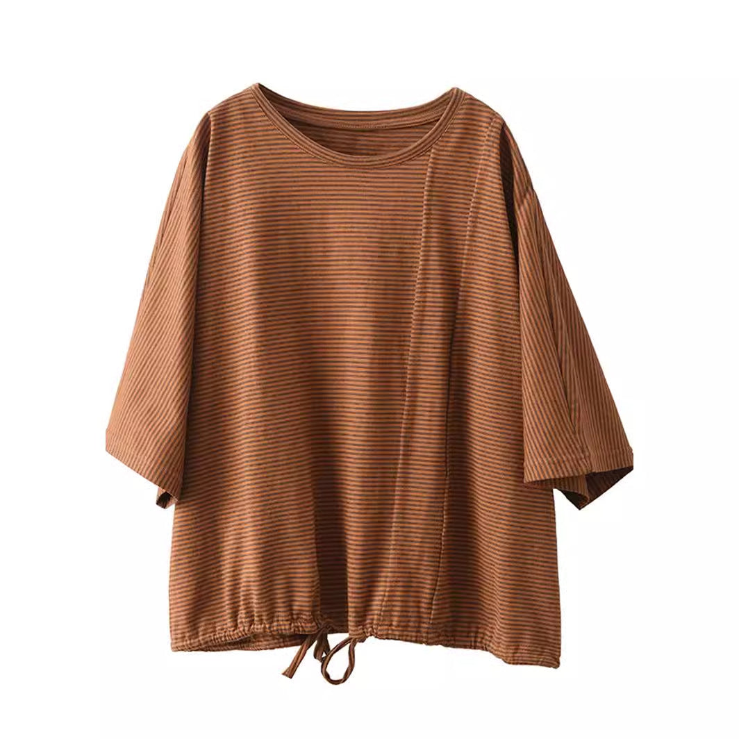 Women's Cotton Short-sleeved Drawstring Pullover