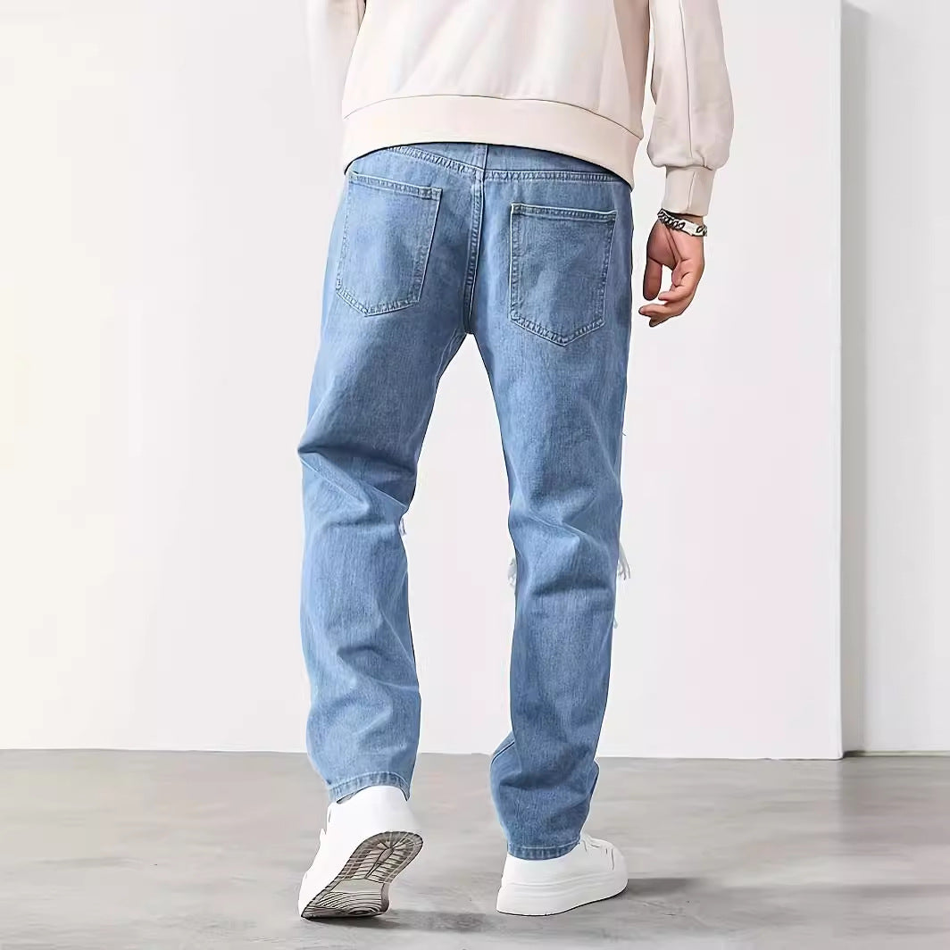 Men Fashion Brands Korean Style Scrape Cropped Pants