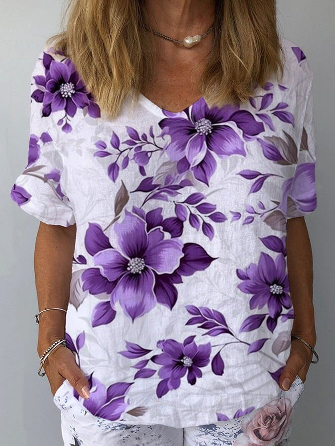 Women's V-neck Printed Short Sleeves