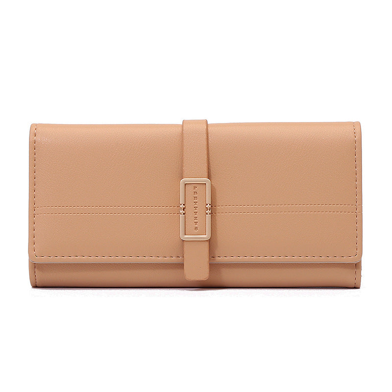 Long Metal Buckle Simple Tri-fold Clutch