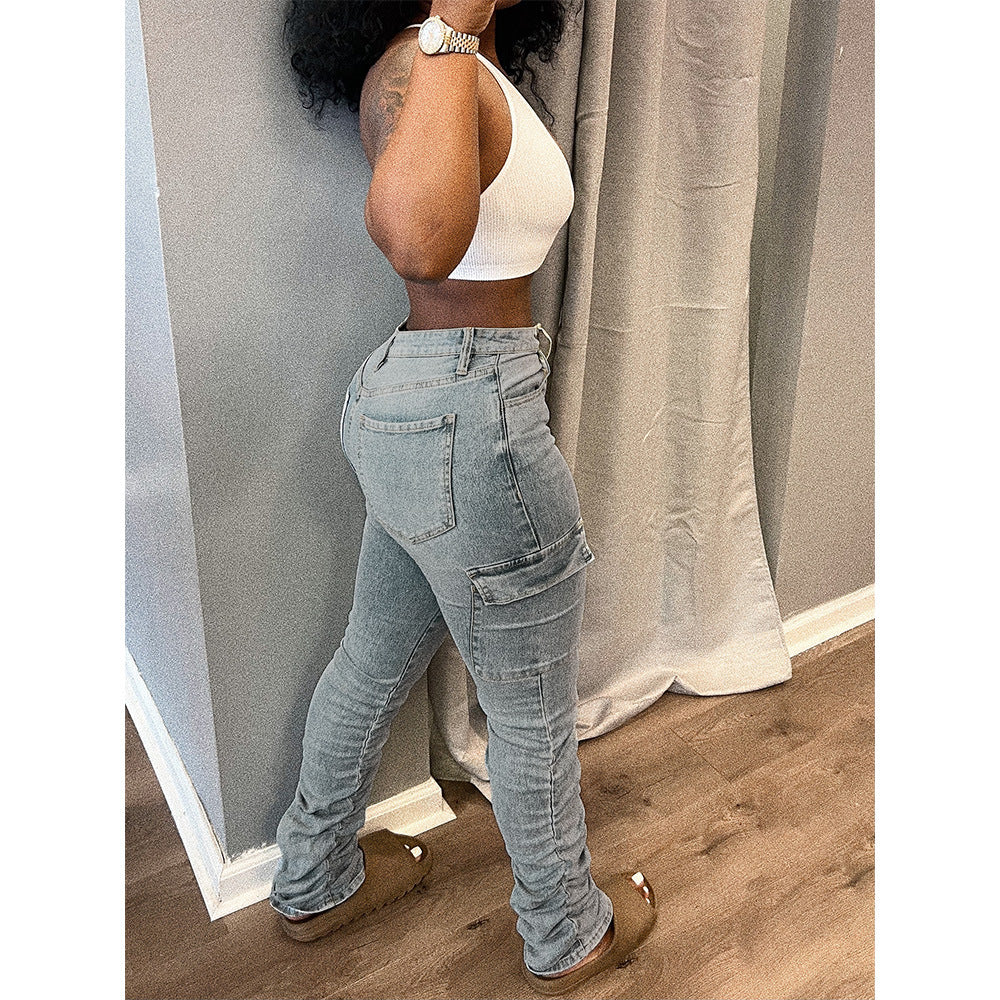 Fashion Waist High Elastic Jeans