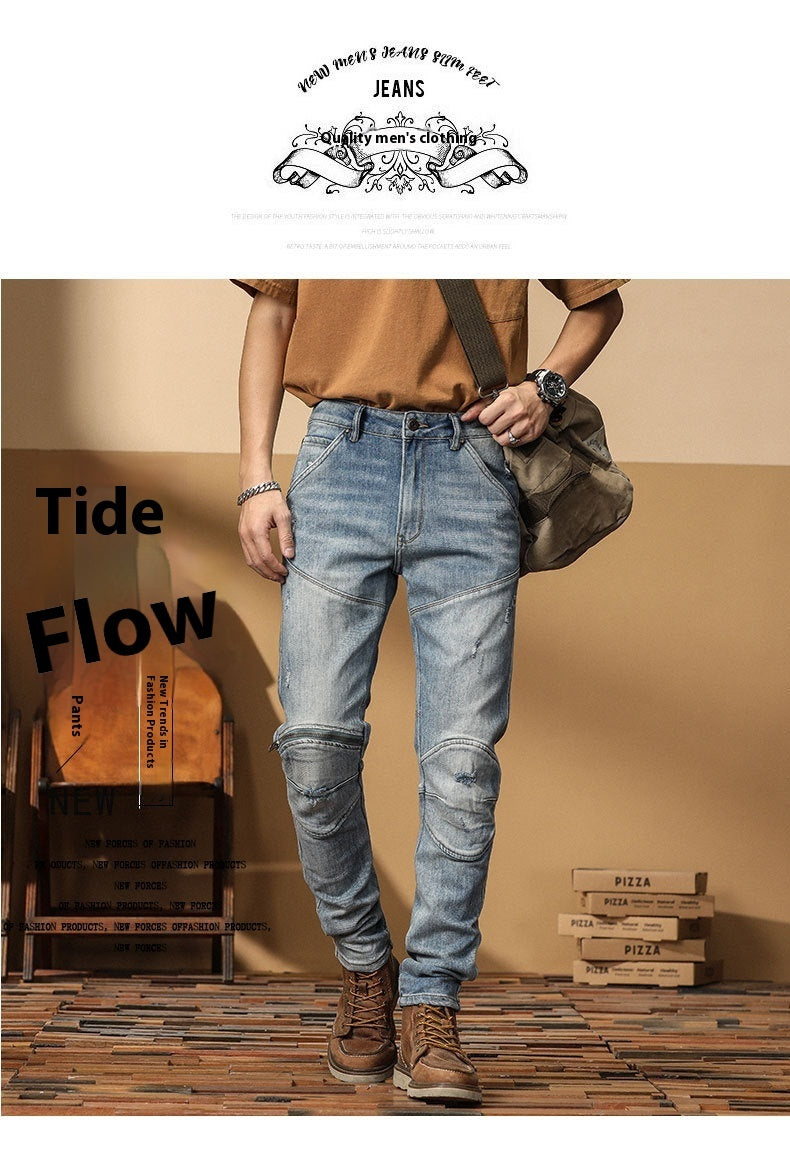 Motorcycle Jeans Korean Style Slim-fitting Ankle-tied High