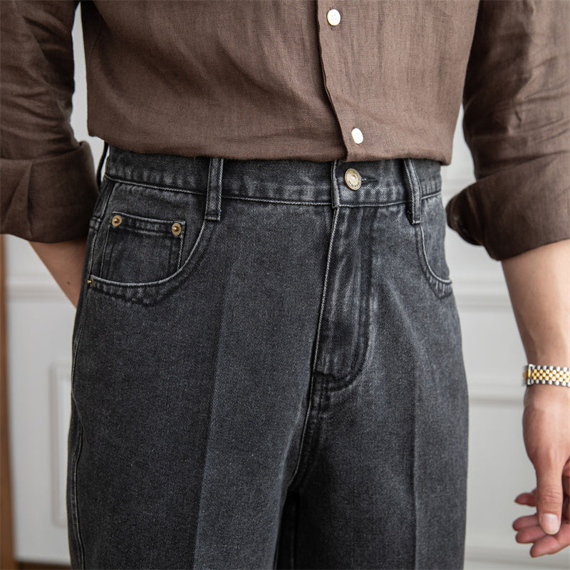 High Waisted Straight Leg Denim Pants