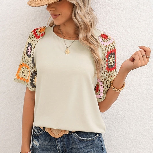 Casual Crocheted Short-sleeved Top