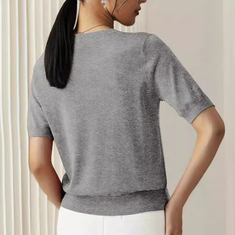 Simple Niche Round Neck Solid Short Sleeve Sweater