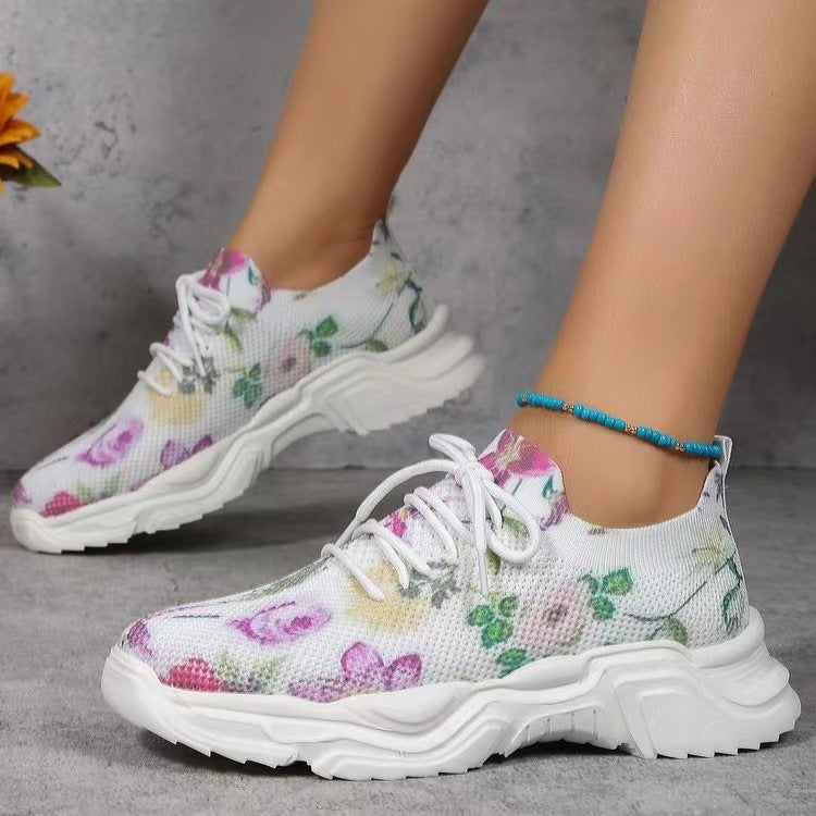 Flyknit Casual New Running 3D Printed Flowers Slip-on Light Running Shoes