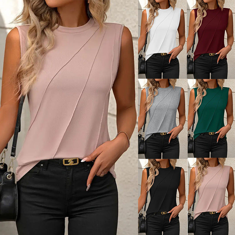 Women's Solid Color Round Neck Sleeveless T-shirt